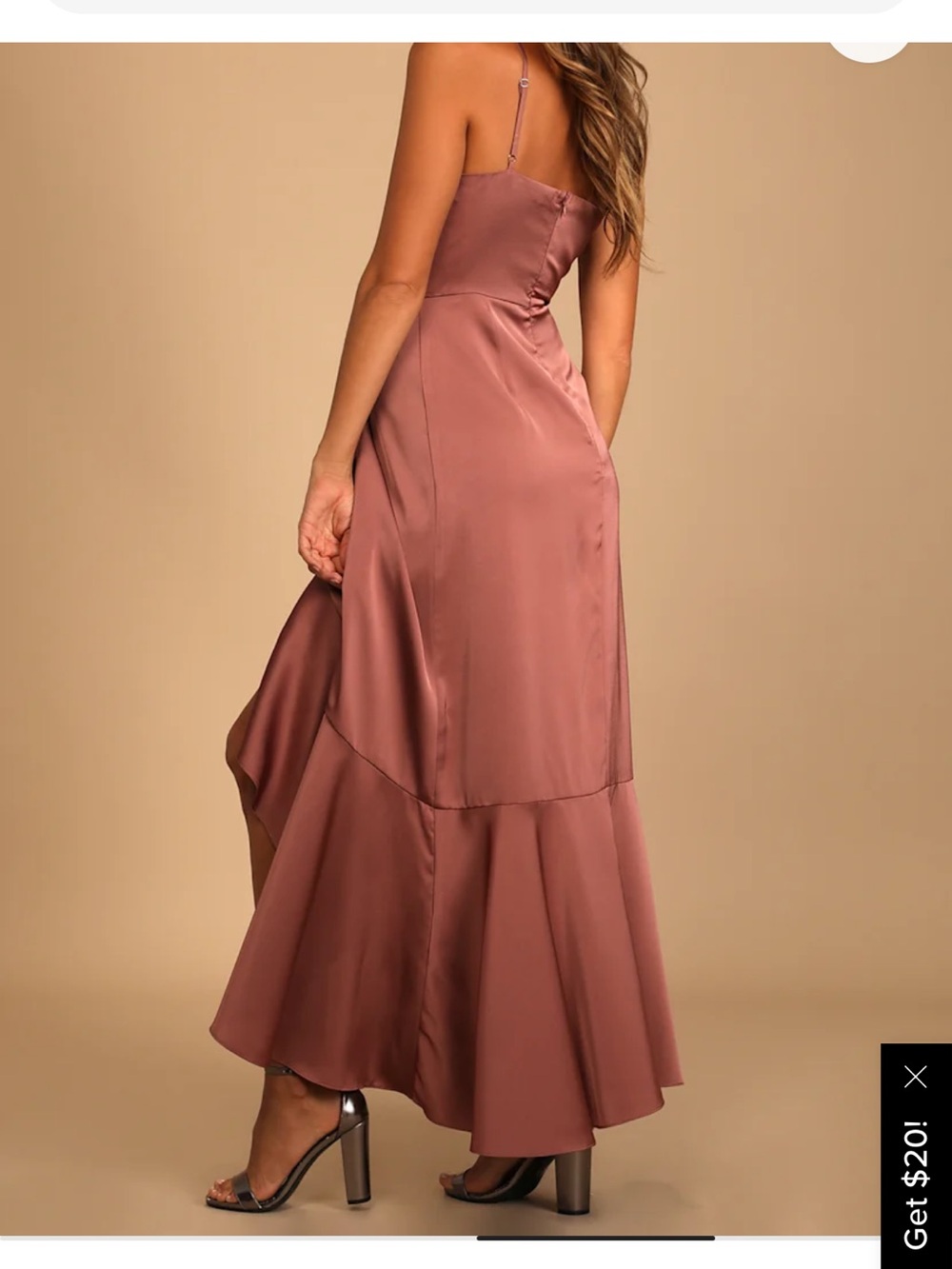 Lulu's Mauve Satin High-Low Ruffle Dress - Picture 2 of 6